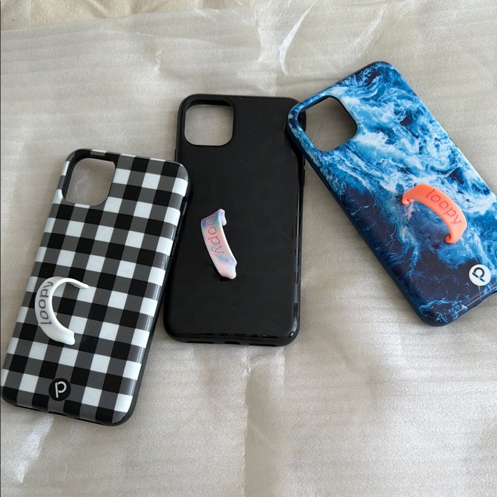 Loopy Case Grip Phone Case Trio — Blue Wave, Black, and Black & White Gingham